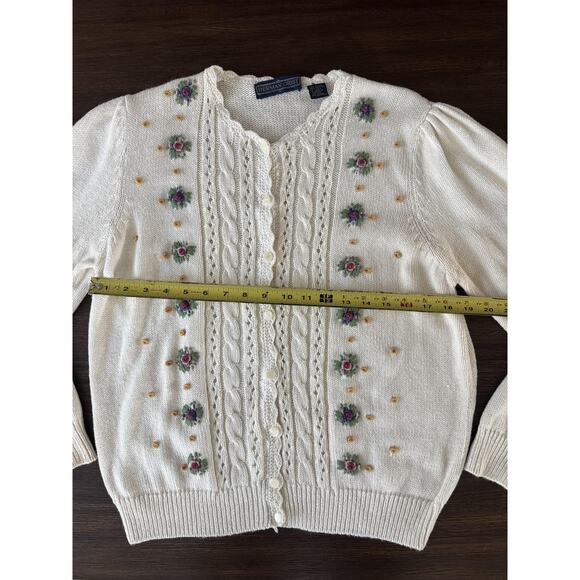 Vintage Herman Geist Cardigan Sweater Womens Medium Peasant Farmhouse Knit White - Picture 5 of 12